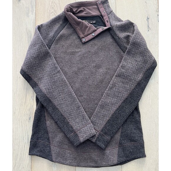 prAna Womens Brandie Wool Blend Pullover Sweater Taupe Brown Snap Collar Size M - Picture 1 of 8